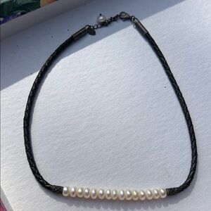 925 stamped Elegant Black and White Pearl Necklace